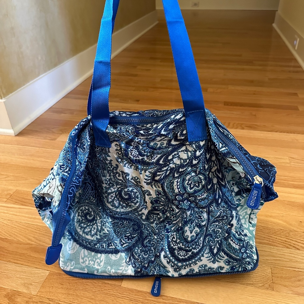 Chico's Packable Tote Blue Paisley
